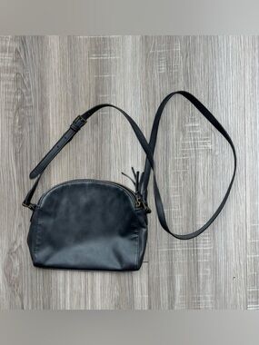 Matte black faux leather crossbody bag w/ adjustable strap & 3 separate sections